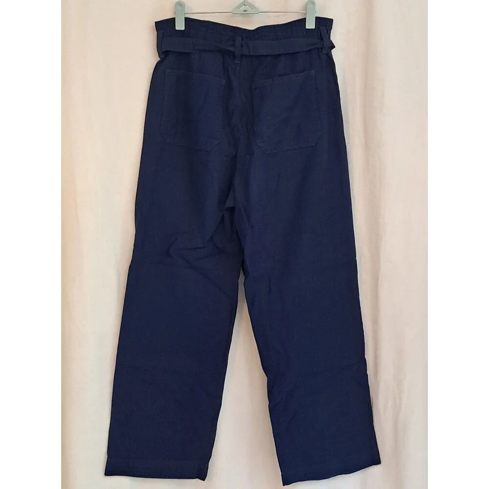 NEW J. Crew Twill Paper Bag Full Length Pant Dark Blue Cotton Belt CL241 Size 8